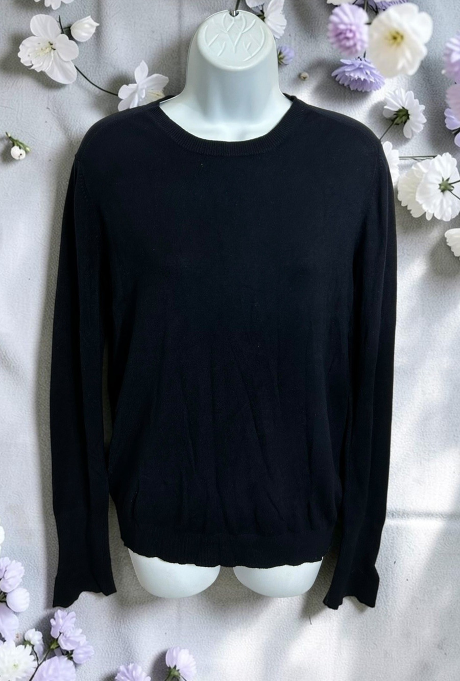 Zara Navy Blue Pullover Sweater Sz Large Gold Tone Buttons Long-Sleeve Top